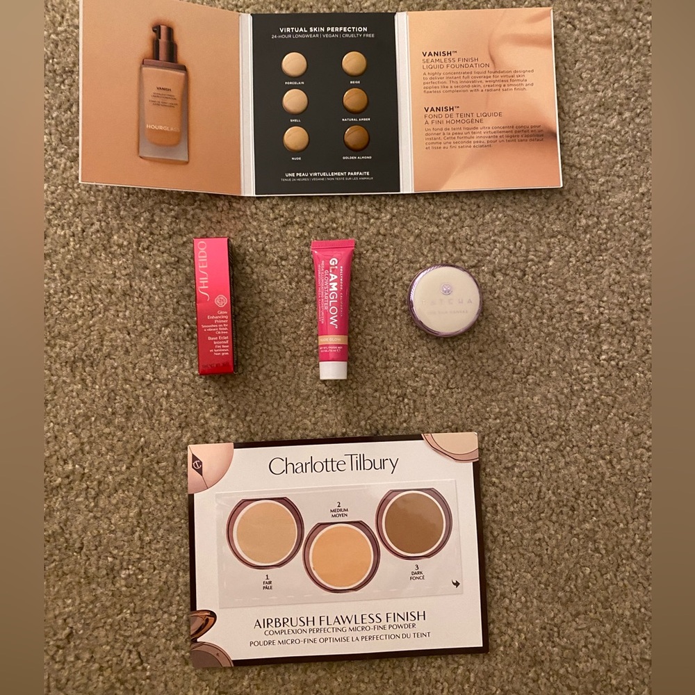 Primer & Foundation Deluxe Samples Shisedo, Glam Glow, Charlotte Tilbury, Tatcha